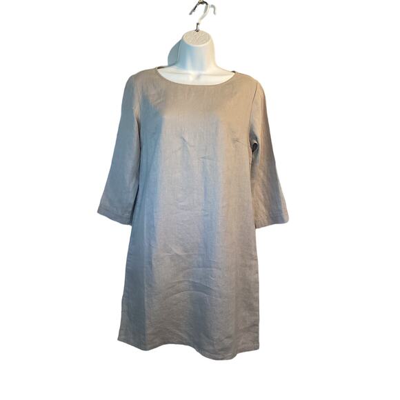 Garnet Hill Essential Three-Quarter-Sleeve Linen Dress Color Stone Size 2 - Picture 1 of 15